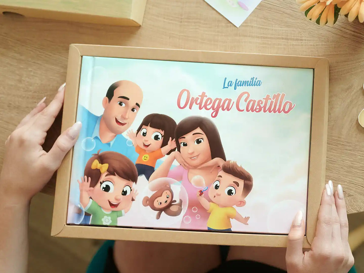 Un libro personalizado para una familia de tres hijos es un gran regalo.