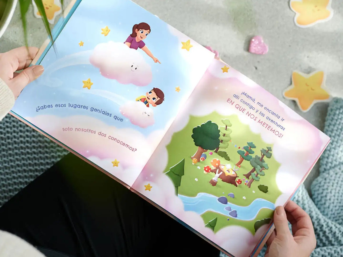 Una paginá del libro personalizado para mamá y su hijo.