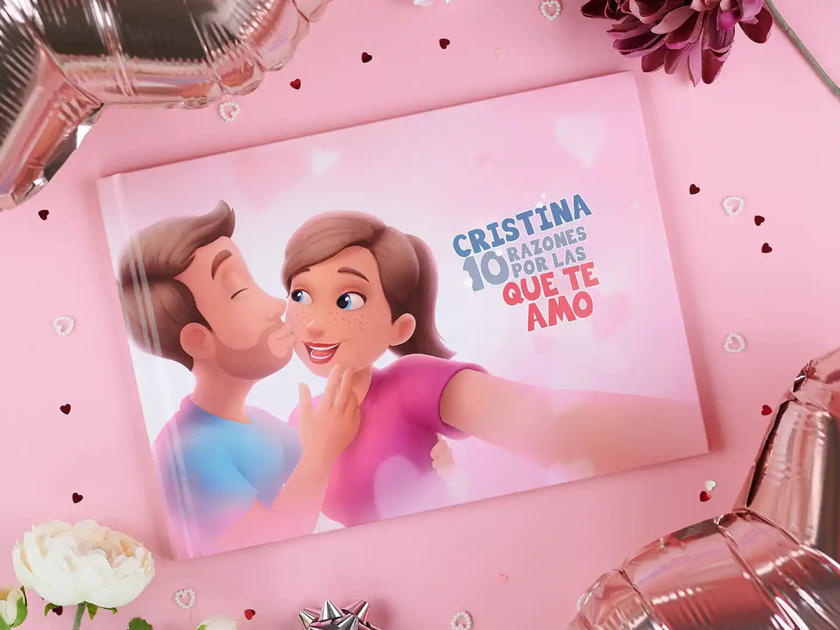 Portada de un libro personalizado para parejas de Hurra Heroes.