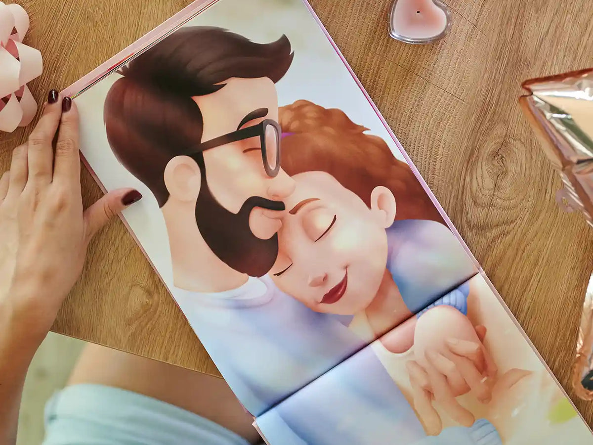 Preciosa ilustración de una pareja de un libro personalizado para parejas que es un gran regalo para el día de San Valentín.